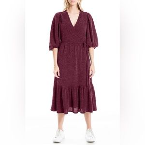 Balloon Sleeve Ribbed Knit Midi Dress